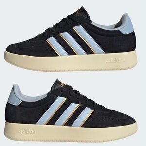 Adidas Barreda Womens Black Wonder Blue and Gold Suede Sneakers Size 9.5